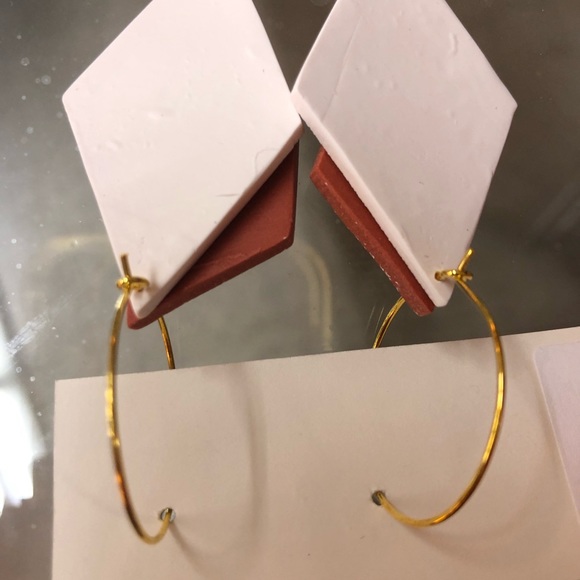 Handmade clay ivory and red two part earrings - Picture 3 of 3